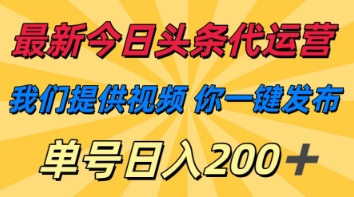 最新今日头条代运营,我们提供视频,你一键发布,单号日入200+【揭秘】-创业联盟