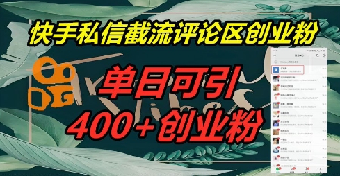 快手私信截流创业粉,一天引流400+-创业联盟