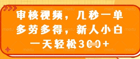 最新审核视频,几秒一单,多劳多得,新人小白一天轻松3张【揭秘】-创业联盟
