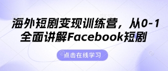 海外短剧变现训练营,从0-1全面讲解Facebook短剧-创业联盟