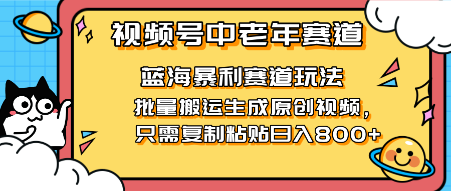(14314期)2025视频号中老年短视频蓝海暴利风口!复制粘贴搬运视频单日赚800+,无...-创业联盟