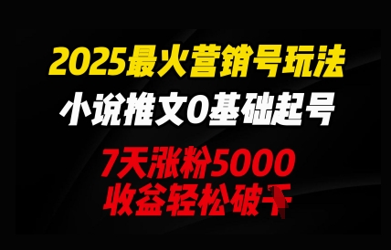 2025最火营销号玩法:小说推文0基础起号,7天涨粉5000,收益轻松破k-创业联盟