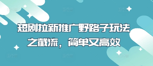 短剧拉新推广野路子玩法之截流,简单又高效-创业联盟